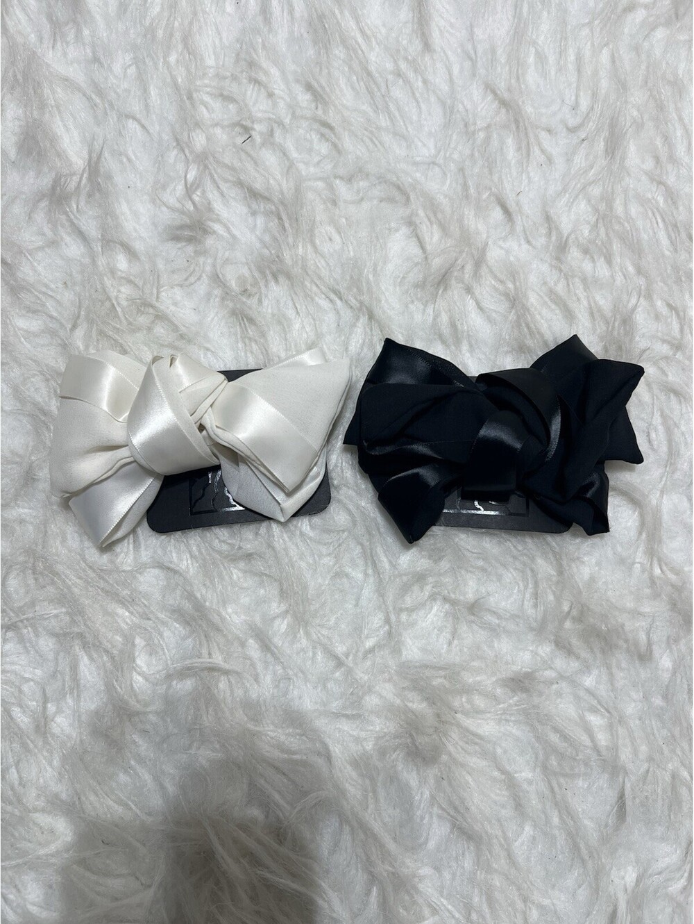 2 satin bow hair clips white and black